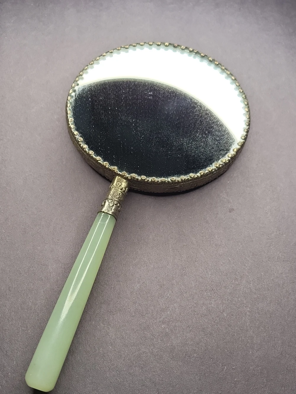 Vintage Hand Held Mirror with Jade Handle